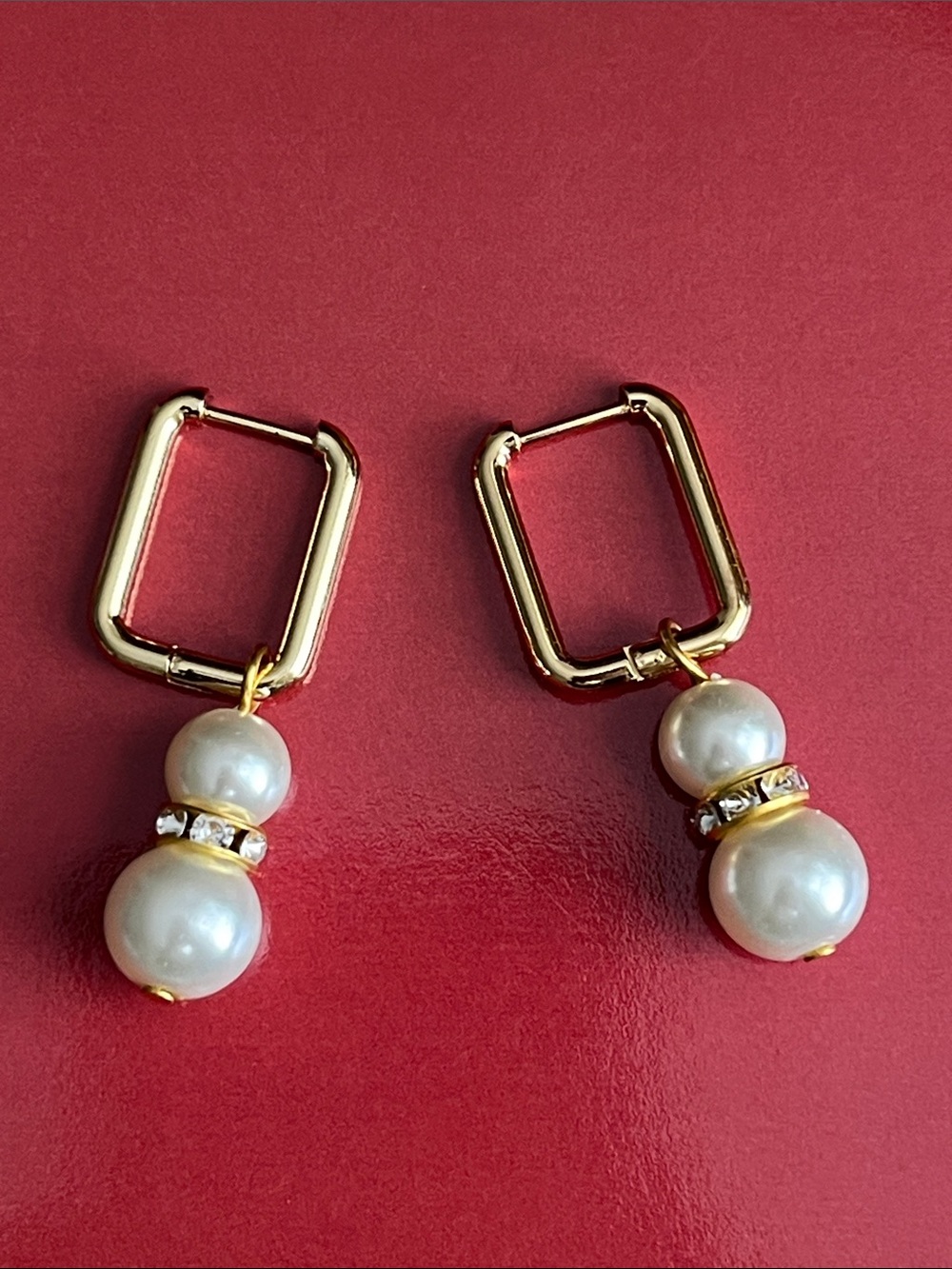Gold Pearl Double-Drop Hoop Earrings